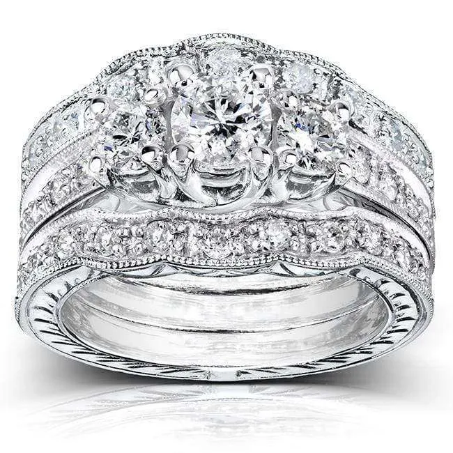 1-1/4ct.tdw Round Diamond 3-Stone Vintage Fashion Bridal Stack