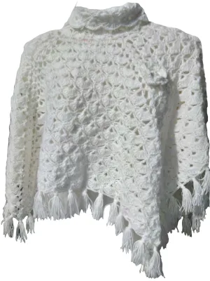 Beautiful White Unique Crochet Design Poncho For Girls/Women Free Size