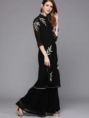 Black Embroidered Kurta with Sharara