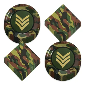 Camouflage Party Supplies - Paper Dessert Plates & Beverage Napkins for Army Military and Camo Parties (Serves 16)