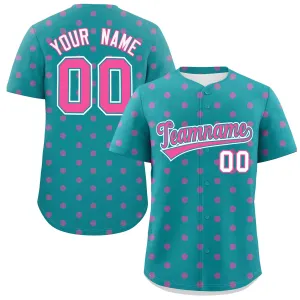 Custom Aqua Pink Personalized Polka Dot Graffiti Pattern Authentic Baseball Jersey