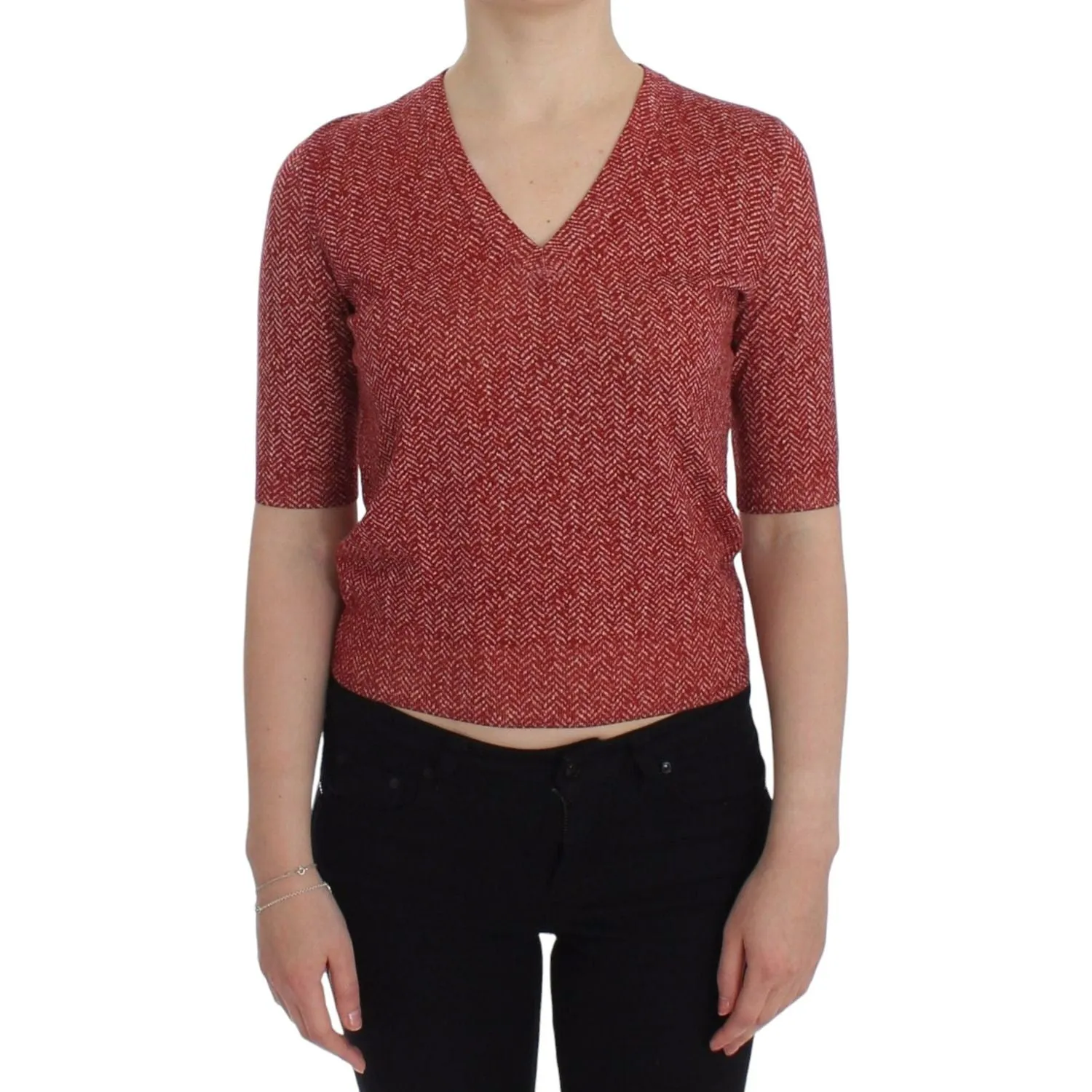 Dolce & Gabbana Enchanting Red Tweed V-Neck Sweater