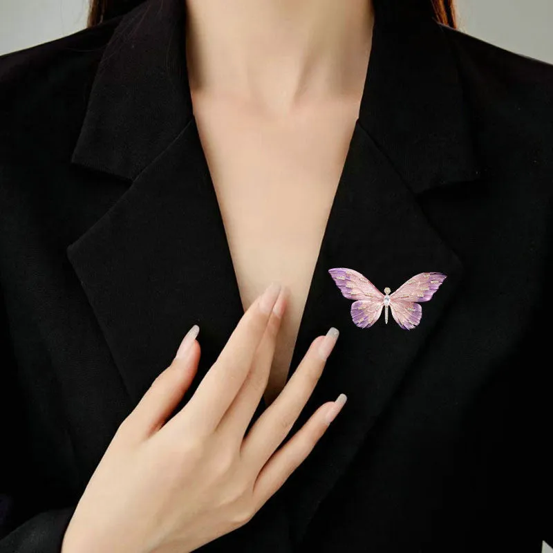 Gradient color butterfly brooch enamel glaze retro insect exquisite and elegant cheongsam coat jacket accessories