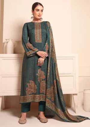 Green Unstitched Pashmina Winter Suit Dress Materials for Women