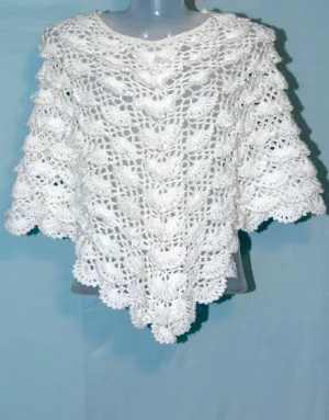 Handmade New Desing White Woolen Poncho For Women/Girls