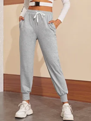 Heathered Knit Drawstring Waist Grey Joggers