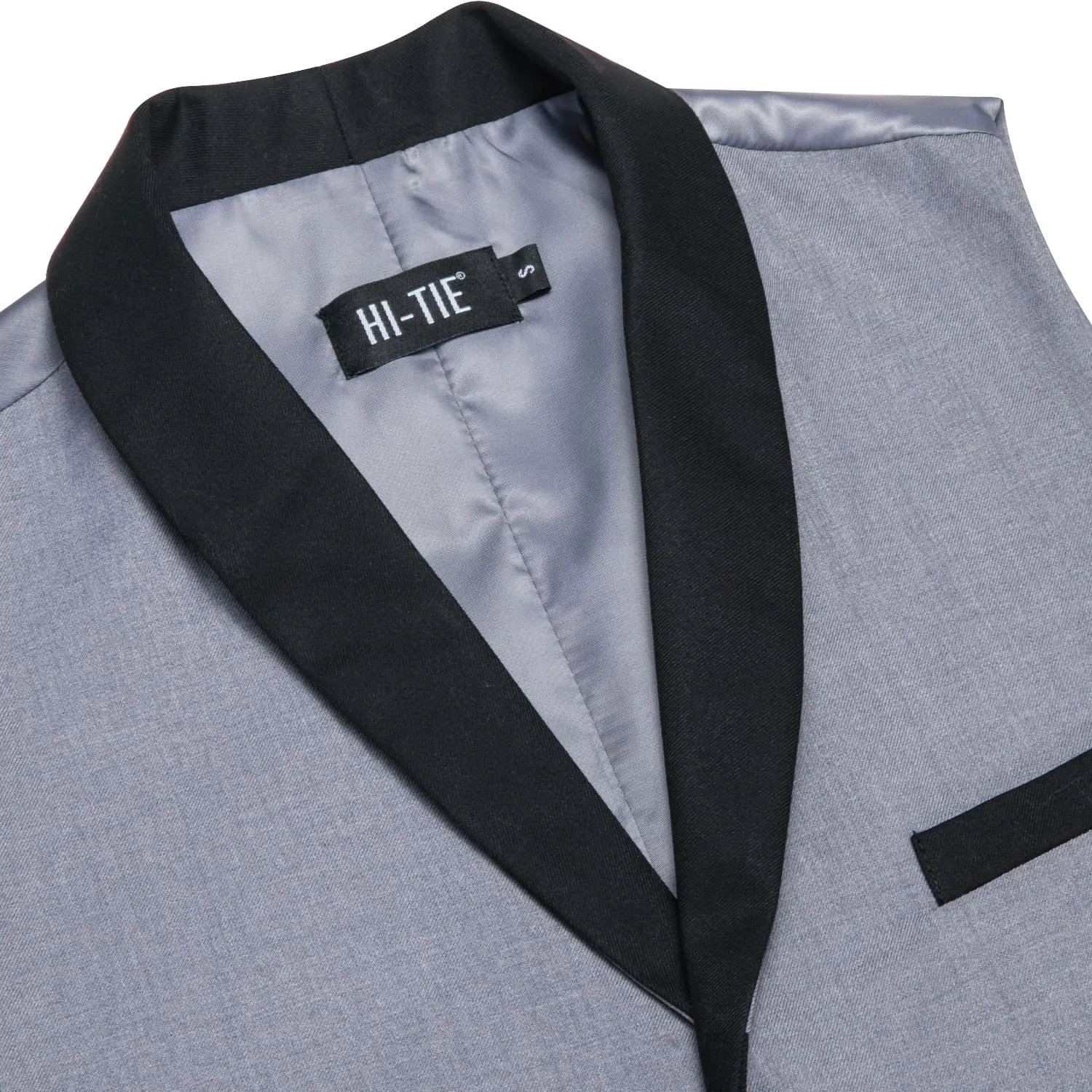 Hi-Tie Black Shawl Collar Grey Solid Waistcoat Formal Vests for Business