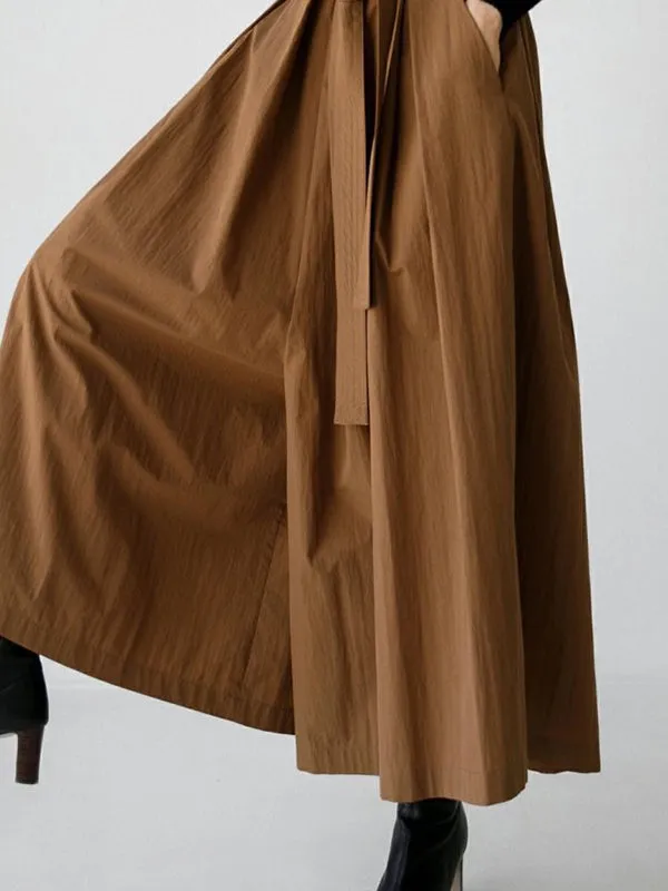 High Waisted Loose Pleated Solid Color Tied Waist Wide Leg Pants Trousers