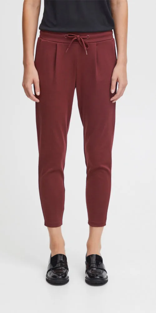 Ichi Cropped Ponte Knit Jogger, wine