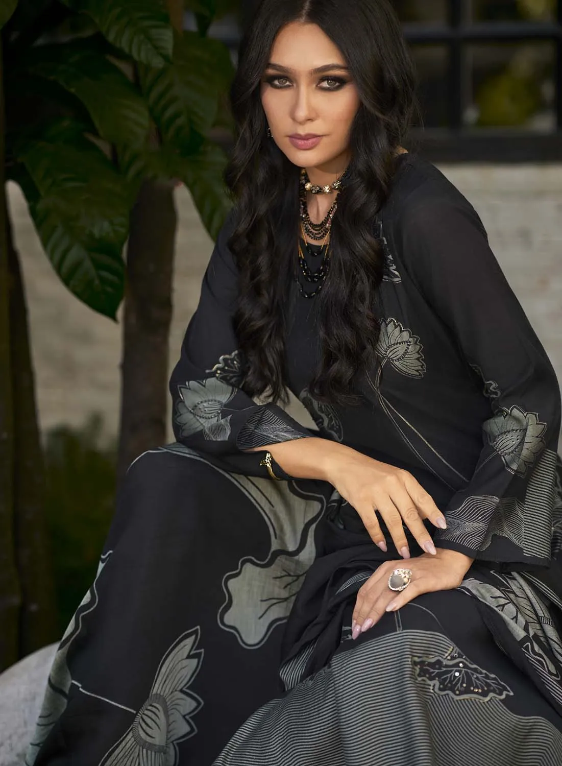 Kilory Party Wear Black Muslin Unstitched Salwar Suit Dress Material