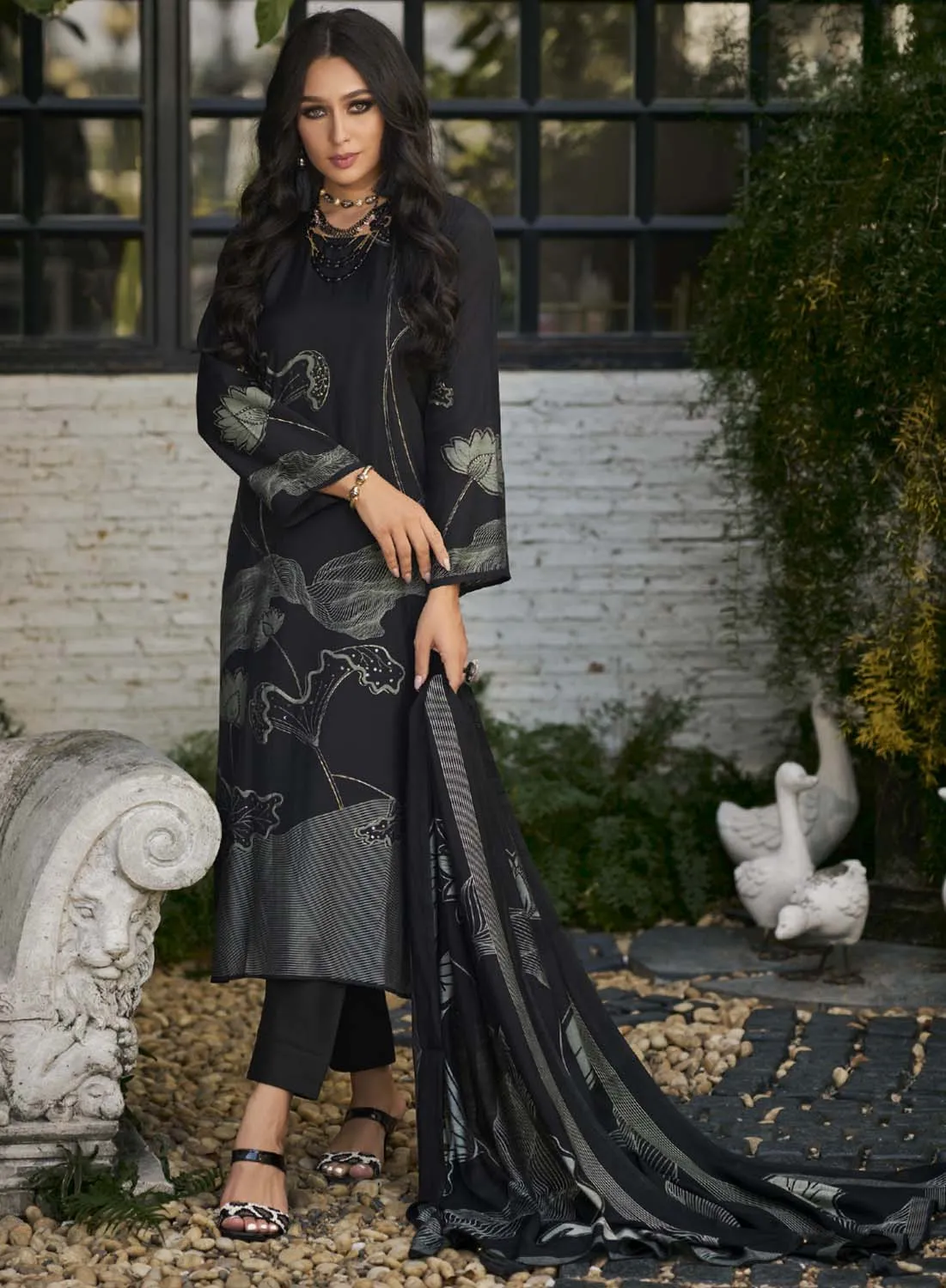 Kilory Party Wear Black Muslin Unstitched Salwar Suit Dress Material