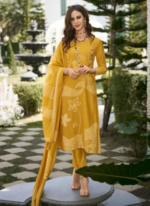 Kilory Party Wear Yellow Muslin Unstitched Salwar Suit Dress Material