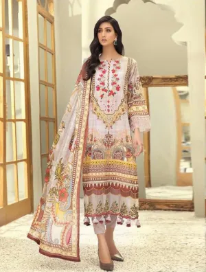 Lawn Cotton Unstitched Off White Suit Dress Material for Women