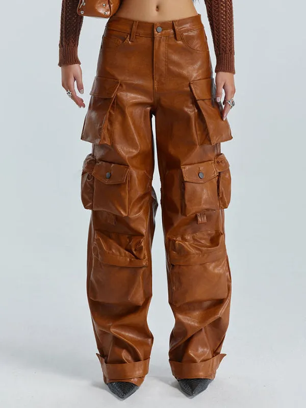 Loose Pockets Solid Color Pants Trousers