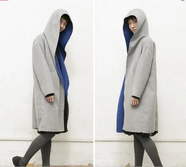 Loose style Hooded Long Wool Coat Warm Wool coat/2331