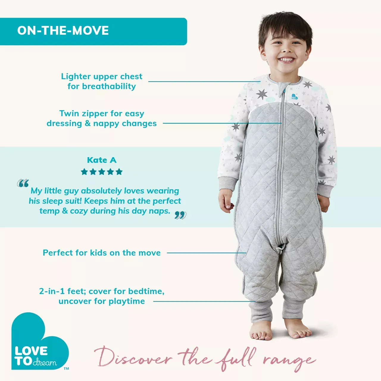 Love To Dream Sleep Suit Short Sleeve 1 Tog Dreamer White