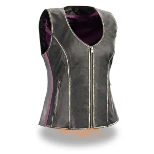 Milwaukee Leather MLL4516 Women's Black and Silver Rub-Off Leather Vest