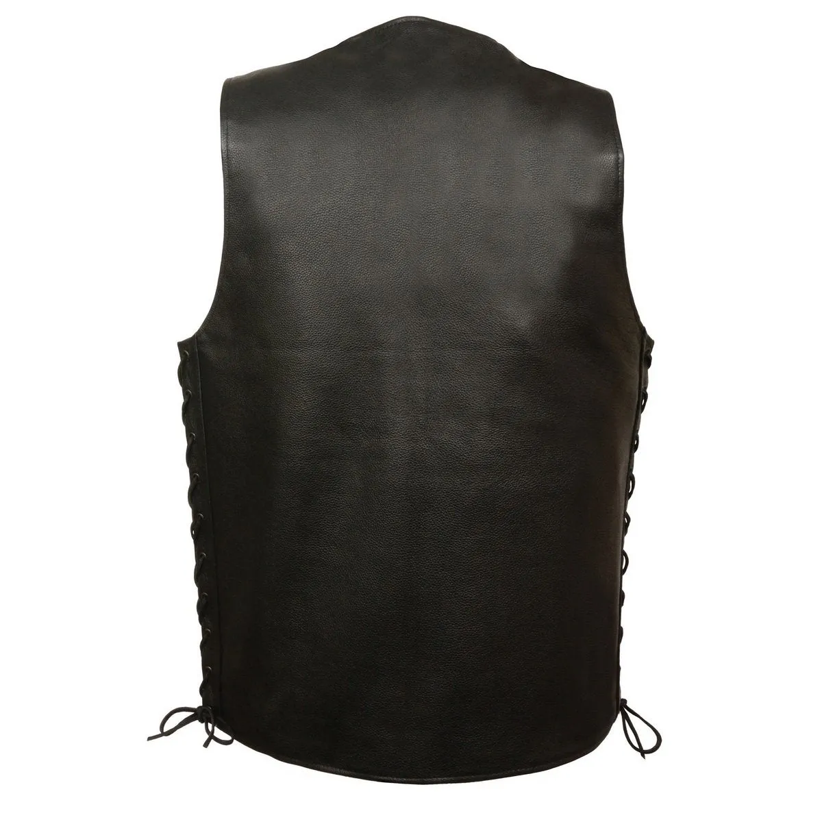 Milwaukee Leather MLM3520 Men's Black Leather Vest - Classic V-Neck Straight Bottom Side Lace Motorcycle Rider Vest