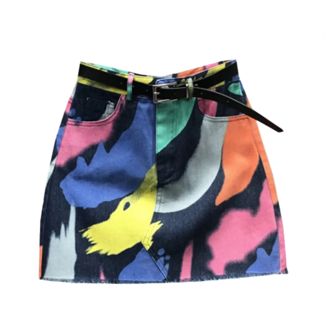 Pre Order: Rainbow High Waist Hip Hugging Mini Skirt