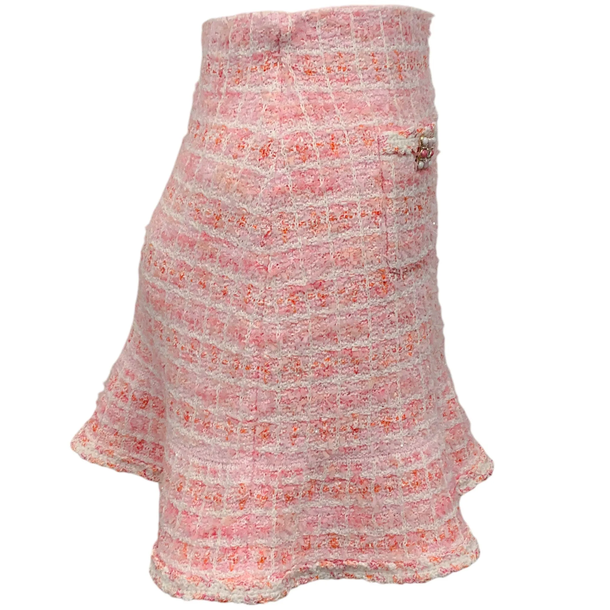 Self-Portrait Pink Boucle Check Knit Skirt