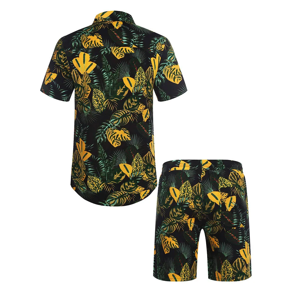 Summer Beach 2 Piece Outfits Flower Shirt Tracksuits for Men