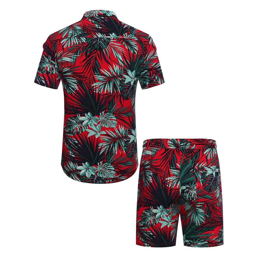 Summer Beach 2 Piece Outfits Flower Shirt Tracksuits for Men