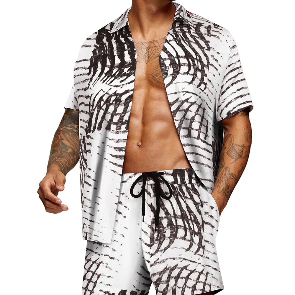 Summer Beach 2 Piece Outfits Flower Shirt Tracksuits for Men