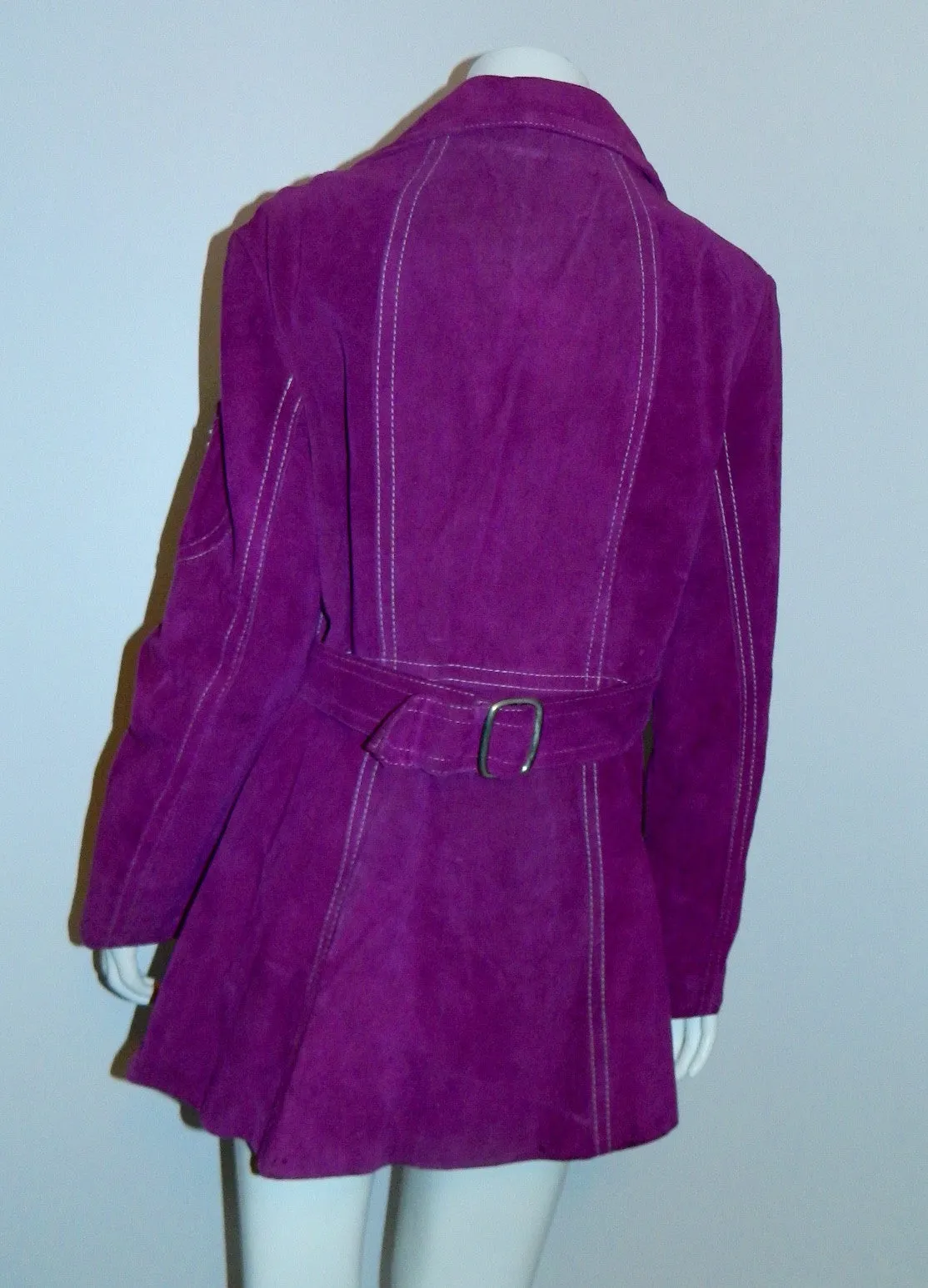 vintage 1960s violet suede car coat MOD contrast stitch jacket XS- Small