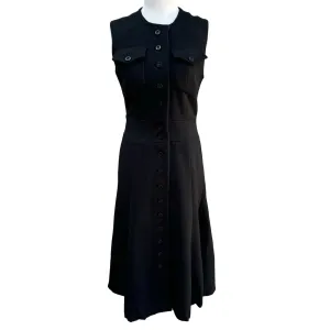 Vintage 50s 60s Women's Black Heavyweight Wool Lined Sleeveless Button-Up Dress