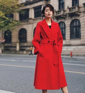 Waist Belt Wool Long Coat,Double Face Wool Coat/2222