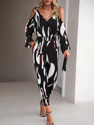 Women’s fashion jumpsuit commuting waist trousers